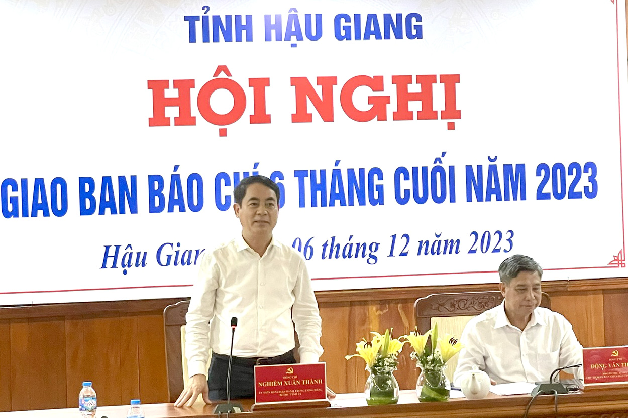 Đồng chí Nghiêm Xuân Thành - Bí thư Tỉnh ủy Hậu Giang phát biểu tại Hội nghị.